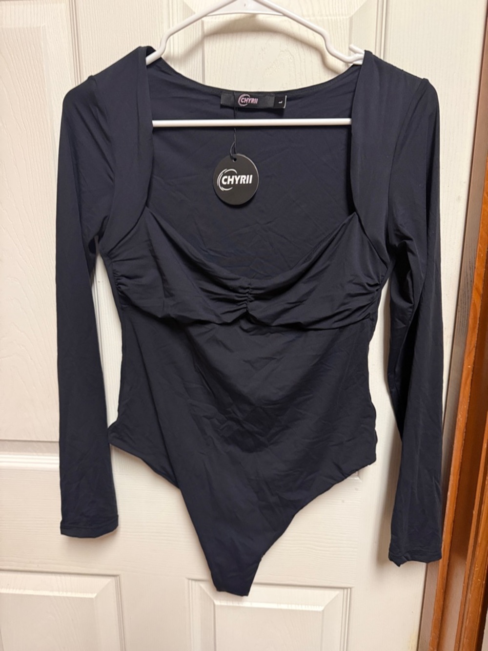 CHYRII Black Long-Sleeve Square-Neck Bodysuit